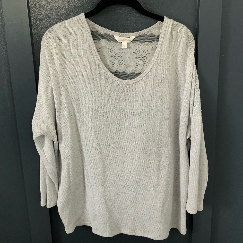 Grey Sweater w/ Sheer Lace Back